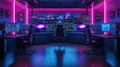Cyberpunk Control Room with Multiple Screens and Data Visualization for Business Analytics Royalty Free Stock Photo