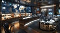 Futuristic Command Center Interior with World Map and Advanced Technology Display Royalty Free Stock Photo