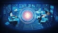 Futuristic Control Room with Team Monitoring Systems Royalty Free Stock Photo