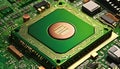 High-tech CPU: microchip on green circuit board Royalty Free Stock Photo