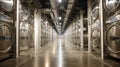 High-tech cryogenic facility for human stasis and preservation with futuristic chambers lined up Royalty Free Stock Photo