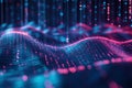 A high-tech 3D abstract background featuring a seamless cascade of iridescent, shifting digital