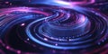A high-tech 3D abstract background with glowing spirals of digital energy forming intricate