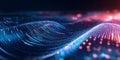 A high-tech 3D abstract background with glowing spirals of digital energy forming intricate