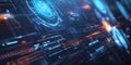 A high-tech 3D background displaying a digital interface with rotating holograms, floating Royalty Free Stock Photo