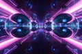 A high-tech 3D background featuring levitating speaker orbs arranged in a symmetrical pattern,