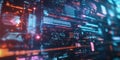 A high-tech 3D background showcasing a holographic user interface projected in mid-air, with