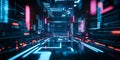 A high-tech 3D background showcasing a holographic user interface projected in mid-air, with
