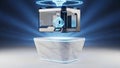 Futuristic 3D Printer Creating a Digital Object with Blue Light Effects Royalty Free Stock Photo