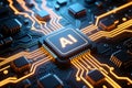 Advanced AI Processor Chip on Futuristic Circuit Board Royalty Free Stock Photo