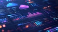 High-tech data analysis dashboard displaying colorful analytics and performance metrics Royalty Free Stock Photo