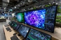 High-tech data center with advanced monitors displaying dynamic visualizations of data Royalty Free Stock Photo