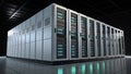 High-tech data center featuring advanced server racks with glowing lights at night Royalty Free Stock Photo