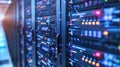 Data Center Server Racks: Hosting, Information Technology and Network Infrastructure. Royalty Free Stock Photo