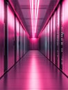 High-Tech Data Center Interior with Pink Lighting Royalty Free Stock Photo
