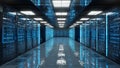 High tech data center with rows of advanced computer storage equipment. Royalty Free Stock Photo