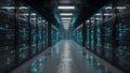 High tech data center with rows of advanced computer storage equipment. Royalty Free Stock Photo