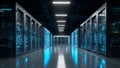 High tech data center with rows of advanced computer storage equipment. Royalty Free Stock Photo