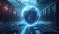 Glowing Global Shield in a Futuristic Data Center Royalty Free Stock Photo
