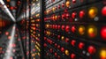 High-Tech Data Center Server Lights in Vivid Detail, Symbolizing Innovation and Network Security