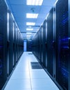 High-Tech Data Center Server Rack Corridor Royalty Free Stock Photo