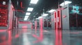 High Tech Data Center with Server Racks and Neon Red Lighting in Modern Cloud Computing Facility Royalty Free Stock Photo
