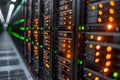 High-Tech Data Center Server Room with Blinking LED Lights Generative AI Royalty Free Stock Photo