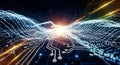 High tech data flow across a luminous circuit board Royalty Free Stock Photo