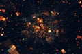 High-Tech Data Grid Display With Bright Orange Particles And Complex Network Structures In A Digital Space. Generative