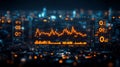 High-tech data visualization with neon lights and dynamic graphs illustrating trends