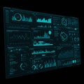 High-tech digital dashboard with multiple data visualizations, including line graphs, Royalty Free Stock Photo
