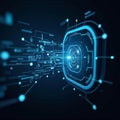 Futuristic digital interface with glowing blue circuitry and central tech portal Royalty Free Stock Photo