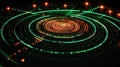 A high-tech digital interface displaying a futuristic radar-style HUD with glowing green and orange. Generative AI