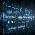 High-tech digital interface displaying various data visualizations, including bar graph Royalty Free Stock Photo