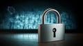 A high-tech digital lock in front of a glowing computer screen, securing sensitive business and personal data Royalty Free Stock Photo