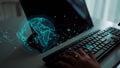 High-Tech Digital Networking Concept with Global Connection Symbols and Modern Laptop with Keyboard on a Table xenic Royalty Free Stock Photo