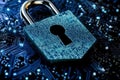 High-tech digital padlock on a circuit board background symbolizing cybersec Royalty Free Stock Photo