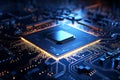High tech digital processor integrated into a futuristic circuit board design