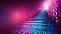A high-tech digital setting with a ladder embedded with cascading binary code, symbolizing the journey through Royalty Free Stock Photo