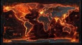 High-tech digital world map with fiery heat visualization Royalty Free Stock Photo