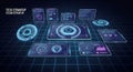Futuristic technology interface with glowing hud elements on a dark grid background Royalty Free Stock Photo