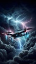 Drone technology braving extreme weather conditions in lightning storm Royalty Free Stock Photo