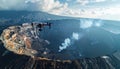 Drone Explores Active Volcano Crater from Above Royalty Free Stock Photo