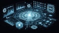 A futuristic digital dashboard featuring hp branding and complex data analysis with glowing circuits Royalty Free Stock Photo