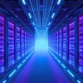 Advanced Quantum Computing Server Room with Neon Glows Royalty Free Stock Photo