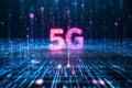 A high-tech 5G communication concept featuring fast internet connectivity, fiber optics, and advanced technology