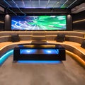 A high-tech gaming lounge with immersive virtual reality setups, motion-sensor gaming, and neon lighting5, Generative AI