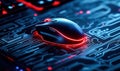 High-Tech Gaming Mouse with LED Design on Circuit-Themed Mousepad Royalty Free Stock Photo