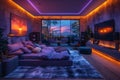 High-tech gaming room with surround sound LED lighting