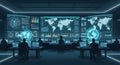 High-Tech Global Operations Center with Data Displays Royalty Free Stock Photo